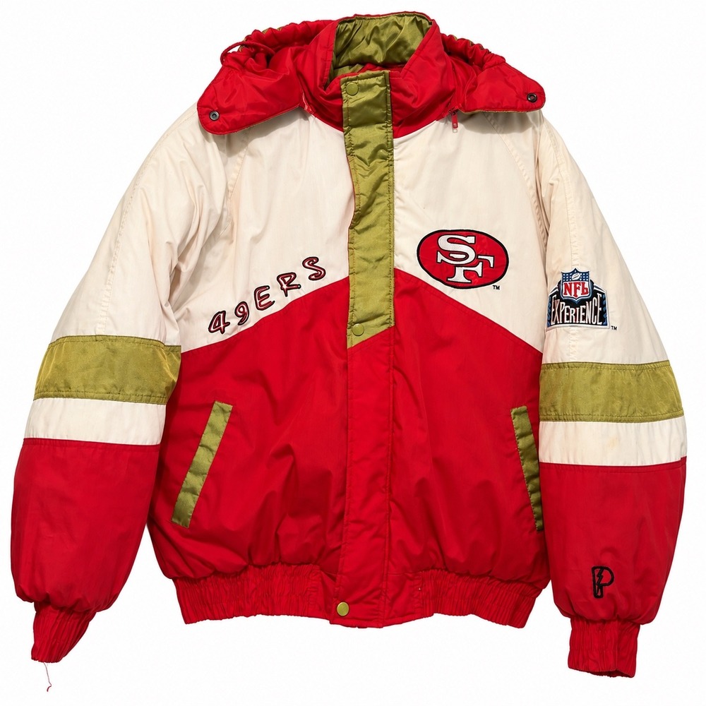Vintage San Francisco 49ers Pro Player Puffer Jacket Red XL NFL Experience Hood